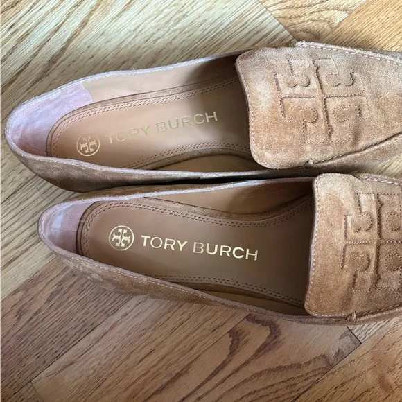 Tory Burch Camel Brown Suede Leather Ruby 15mm Loafer Flat Shoes - Picture 13 of 14